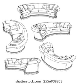 Vintage sofa vector set. Baroque and classic style sketches for luxurious home interiors. Ideal for traditional furniture enthusiasts.