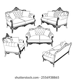 Vintage sofa vector set. Baroque and classic style sketches for luxurious home interiors. Ideal for traditional furniture enthusiasts.