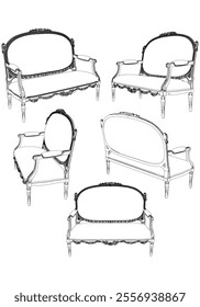 Vintage sofa vector set. Baroque and classic style sketches for luxurious home interiors. Ideal for traditional furniture enthusiasts.