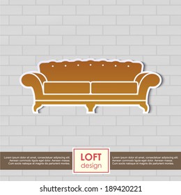 Vintage sofa vector symbol. Loft furniture concept