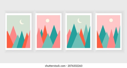 Vintage Soft Color Mountain Landscape Wall Arts Vector Decoration
