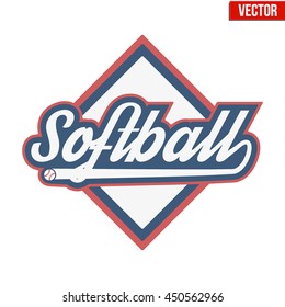 Vintage softball labels and badges. Symbol of sport or club with shield and tag. Vector Illustration isolated on white background.