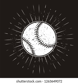 Vintage softball with sunburst on grunge background