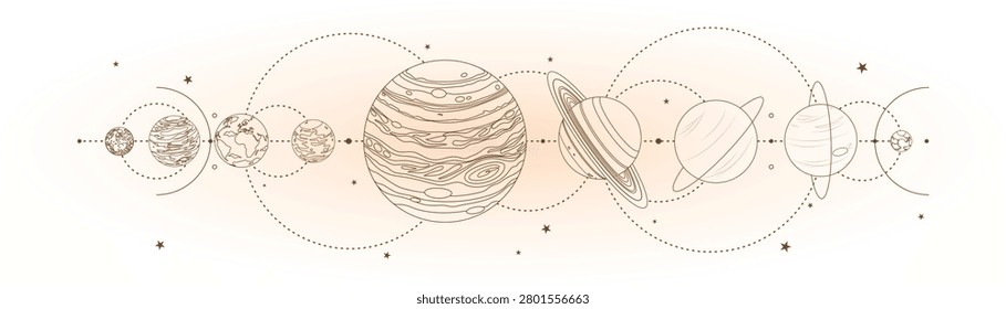 Vintage Solar System vector illustration with orbiting planets