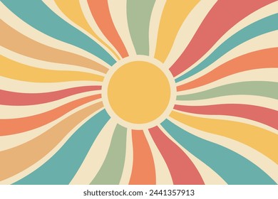 Vintage solar tapestry in boho style. Retro 70s style wall, sunrise rainbow. Minimal geometric abstract art. Hippie bohemian decor. Vector