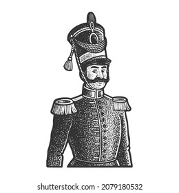 vintage soldier hussar sketch engraving vector illustration. T-shirt apparel print design. Scratch board imitation. Black and white hand drawn image.