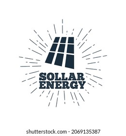 vintage sollar energy emblem on vintage sun rays.Vector vintage style illustration.Can be used as illustration for greeting cards, posters, banners or t-shirt