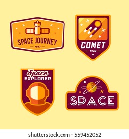 Vintage space and astronaut badges or labels set.