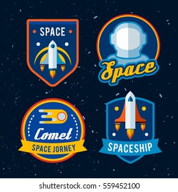 Vintage space and astronaut badges or labels set.