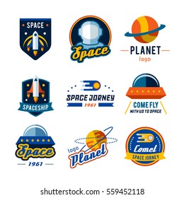 Vintage space and astronaut badges or labels set.