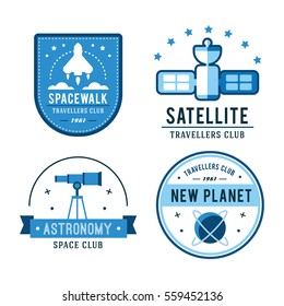 Vintage space and astronaut badges or labels set.