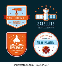 Vintage space and astronaut badges or labels set.