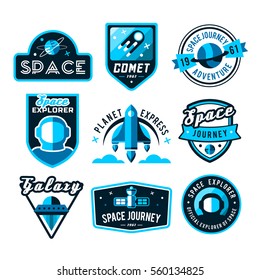 Vintage space and astronaut badges or labels set.