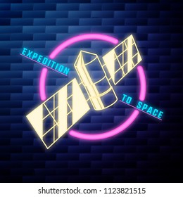 Vintage space emblem glowing neon sign
