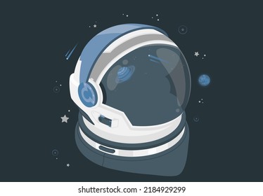 Vintage space helmet concept with moon and galaxy landscape isolated vector illustration. Astronaut space helmet vector. Vintage astronaut helmet isolated