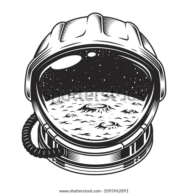 Vintage space helmet concept with moon and\
galaxy landscape isolated vector\
illustration