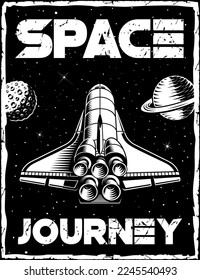 Vintage Space Poster mit Illustration eines kosmischen Shuttle. Dieses Design kann auch als T-Shirt-Druck verwendet werden.