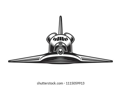 Vintage space shuttle front view concept in monochrome style isolated vector illustration