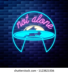 Vintage space UFO emblem glowing neon sign