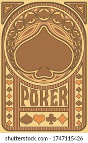 Vintage Spade ace poker playing art nouveau cards, vector illustration