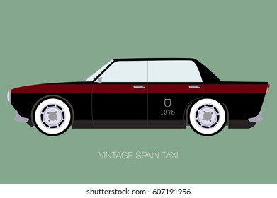 vintage spain taxi, side view, vector