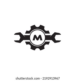 Vintage Spanner Wrench Gear Logo Engineering Mechanical Tool of Automotive Garage Design Inspiration