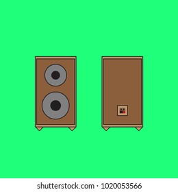 Vintage speaker front view and back view.