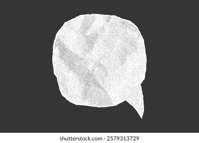 Vintage speech bubble created from crumpled paper. Gritty texture, halftone shading and notebook sheet with rugged torn edges.