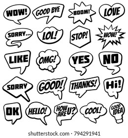 Vintage speech bubble with internet chat dialog words comic vector collection. Speech bubble vintage, cloud cartoon for speak illustration