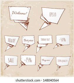 Vintage speech and thought bubbles in origami style. Vector illustration. 