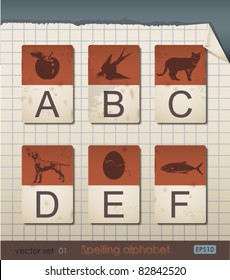 Vintage Spelling Alphabet. ABCDEF, Vector Illustration.