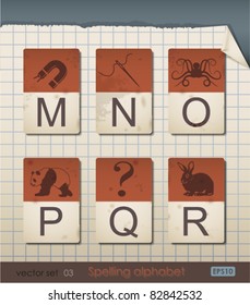 Vintage Spelling Alphabet. MNOPQR, Vector Illustration.