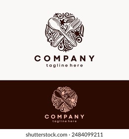 Vintage Spicy Food Logo, Traditional Culture Spoon and Fork Design