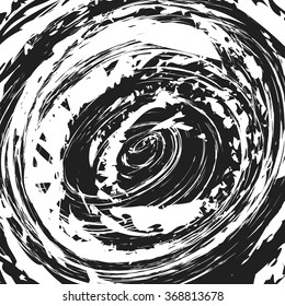 vintage spiral scratched black ink background, grunge splash, vector paint brush