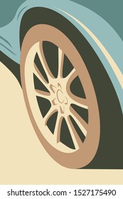 Vintage sport car tire flat illustration and vector art
