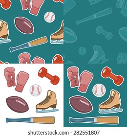 Vintage sport equipment. Hand drawn icons set