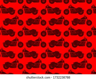 Vintage sport motorcycle pattern vector set collage with Vibrant red colors