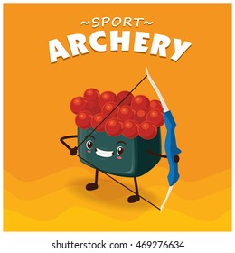 Vintage sport poster design with vector sushi archery character.