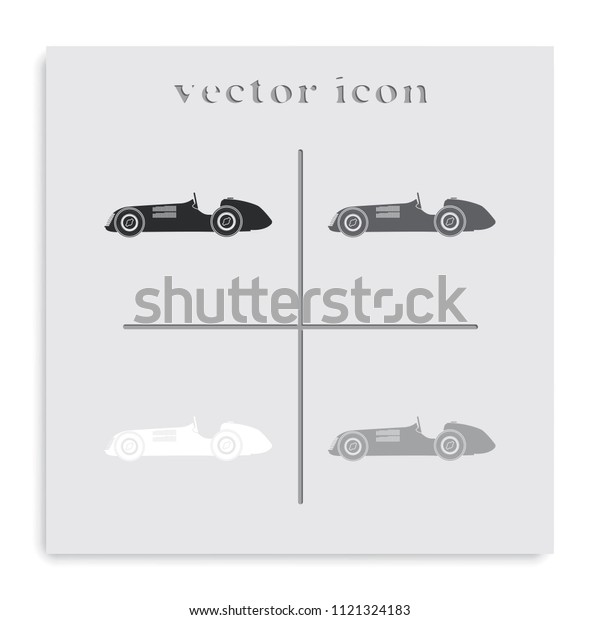 Vintage sport racing car flat black and white\
vector icon.