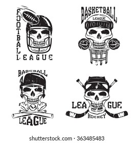 vintage sport vector grunge labels set with skulls