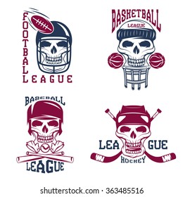 vintage sport vector labels set with skulls