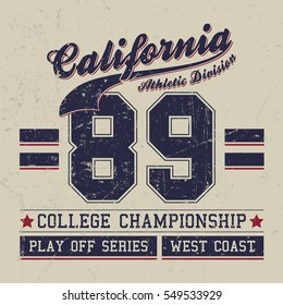 Vintage Sport Wear California T-shirt Design, Athletics Typography