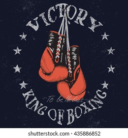 Vintage sports graphic label with boxing gloves .Grunge effect.Typography design for t-shirts. Vector illustration