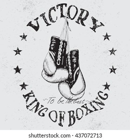 Vintage Sports Graphic Label With Boxing Gloves .Grunge Effect.Typography Design For T-shirts. Vector Illustration