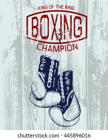 Vintage sports graphic label with boxing gloves .Grunge effect.Typography design for t-shirts. Vector illustration