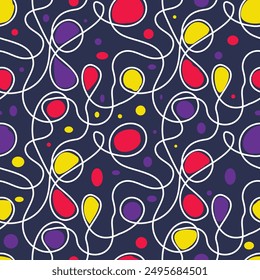 Vintage spotted seamless pattern with chaotically intertwined swirled lines. Vector illustration for print, fabric, cover, packaging, interior decor, blog decoration and other your projects.