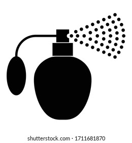 Vintage spray Old aerosol perfume Essence in container Flacon Glass bottle perfume with pump cloud bubble Fragrance retro concept icon black color vector illustration flat style image