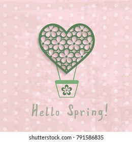 vintage spring background with a flying balloon in the shape of a heart