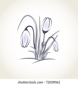 Tarjeta de primavera vintage con crocus en la nieve