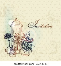 Vintage Spring Card with Flowers - hand drawn in vector